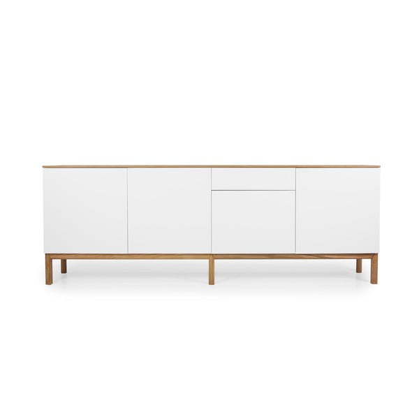 Credenza bianca a quattro ante con gambe in rovere , larghezza 238,5 cm Patch - Tenzo