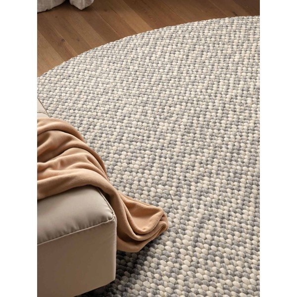 Tappeto rotondo grigio chiaro/color crema in lana tessuto a mano ø 160 cm Lyon Beans – Elle Decoration-image-3