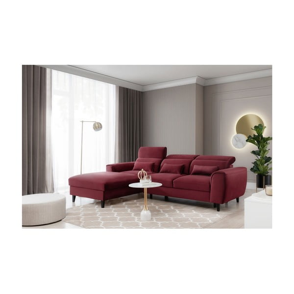 Divano angolare rosso allungabile/con contenitore (con penisola a sinistra/con chaise lounge) e rivestimento in velluto Foble – ELTAP-image-3