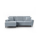 Divano angolare azzurro allungabile e con contenitore (con penisola a sinistra/con chaise lounge) con rivestimento in velluto Kyoto – Cosmopolitan Design