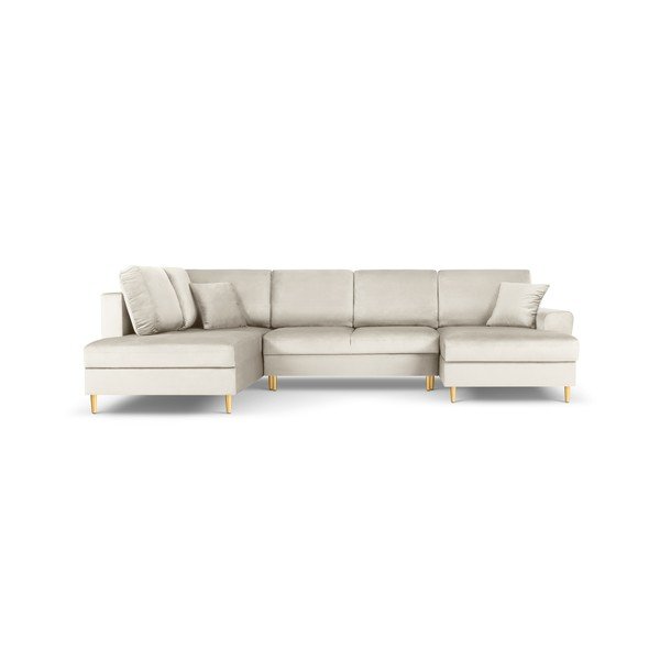 Divano angolare beige allungabile e con contenitore (con penisola a sinistra/a U) con rivestimento in velluto Kyoto – Cosmopolitan Design