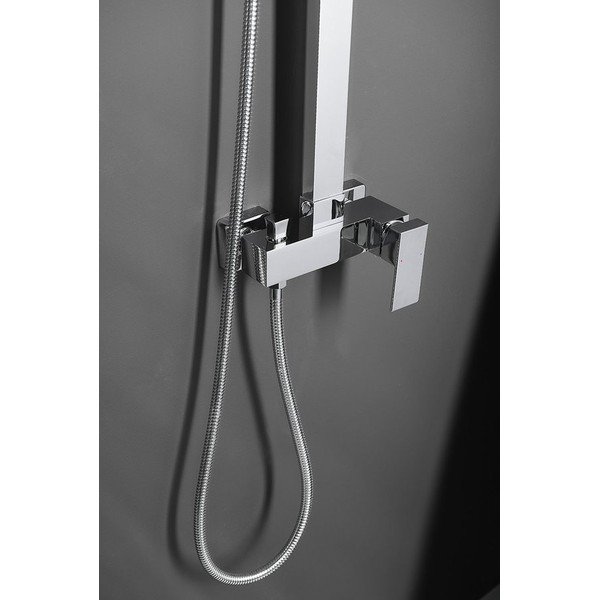 Set per doccia in ottone in argento lucido con batteria con soffione doccia e doccetta 118 cm Latus – Sapho-image-1