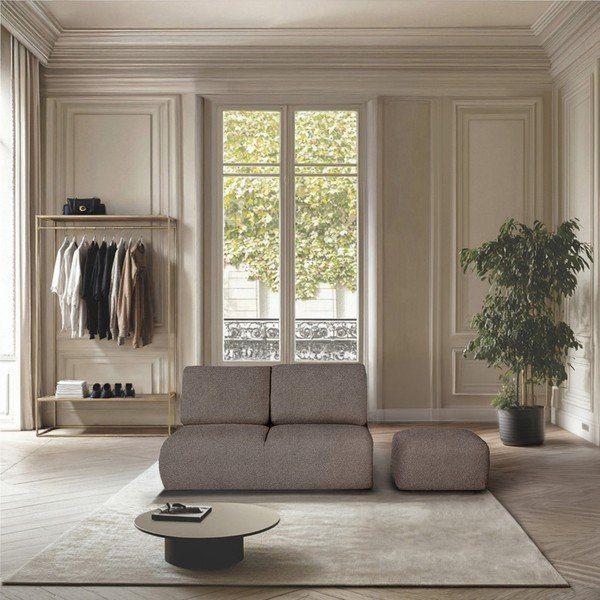 Poggiapiedi marrone rivestito in bouclé Mirel – Rodier-image-1