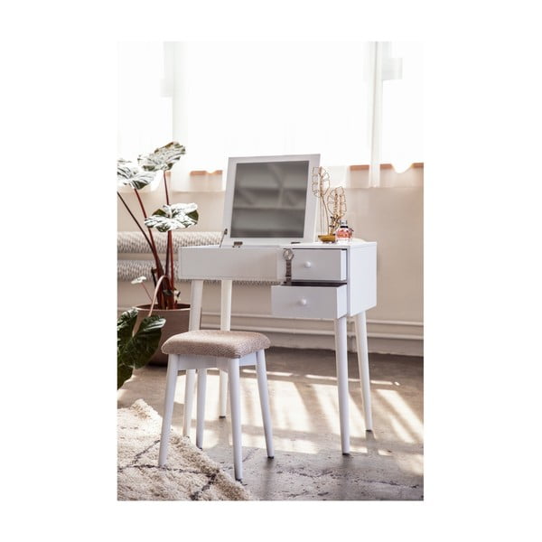 Tavolino da toilette bianco con specchio, portagioie e 2 cassetti Beauty - Bonami Essentials-image-3