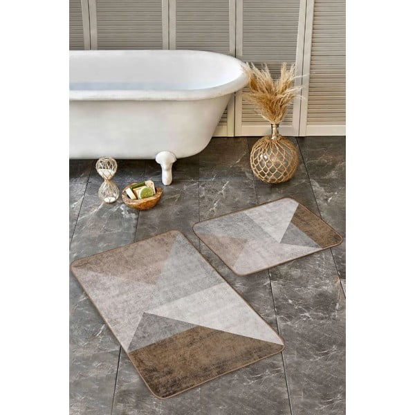 Set di tappetini per il bagno grigi/marroni in velluto 2 pz 60x100 cm – Mila Home-image-2