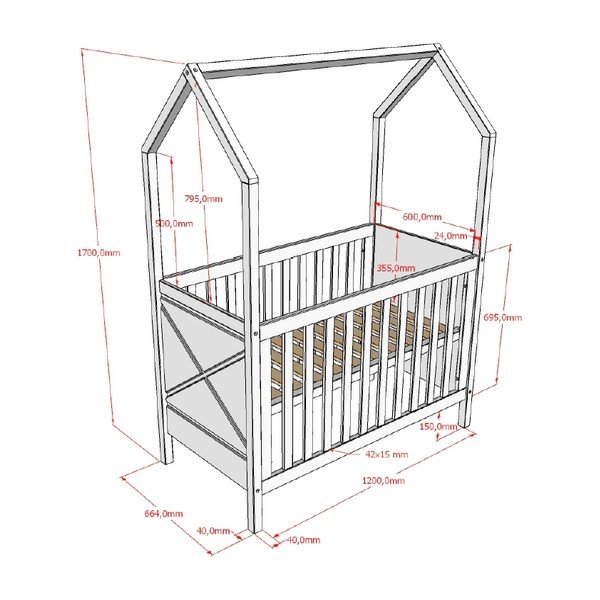 Lettino bianco in pino massiccio con altezza regolabile 60x120 cm Scott – Vipack-image-3