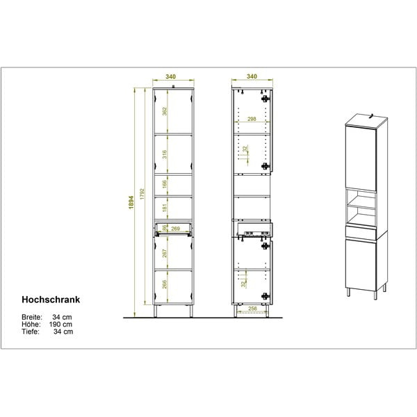 Mobile bagno alto bianco in rovere decorato 34x190 cm Torrance - Germania-image-3