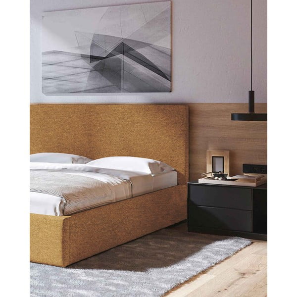 Letto matrimoniale imbottito giallo ocra con contenitore con rete inclusa 180x200 cm Bufo – MESONICA-image-4