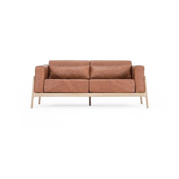 Divano in pelle di bufalo marrone cognac con struttura in rovere massiccio , 180 cm Fawn - Gazzda