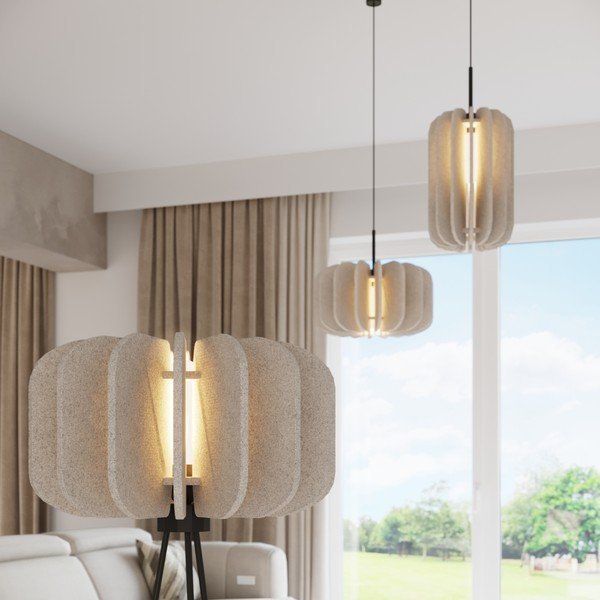 Lampadario beige in metallo con paralume in tessuto ø 45 cm Elom – Sollux-image-2