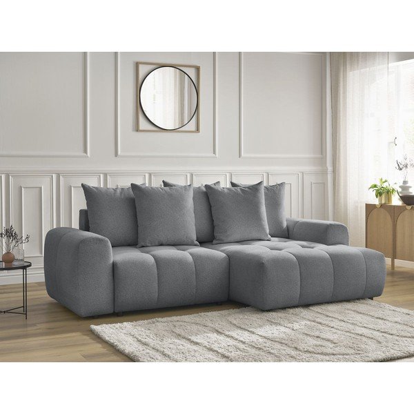Divano angolare grigio allungabile/con contenitore (con penisola a destra/con chaise lounge) con rivestimento in ciniglia Roxelane – Bobochic Paris-image-3