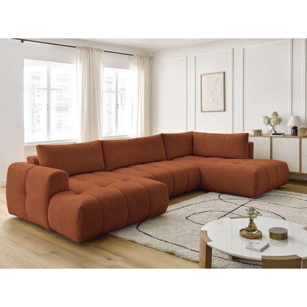 Divano angolare color mattone allungabile e con contenitore (penisola a destra/a U) Fuji – Bobochic Paris-image-1