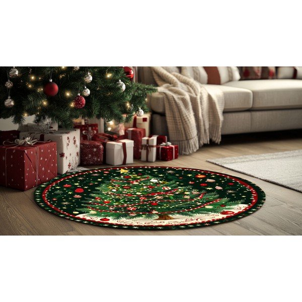 Tappeto rotondo verde a tema natalizio ø 120 cm – Conceptum Hypnose-image-2