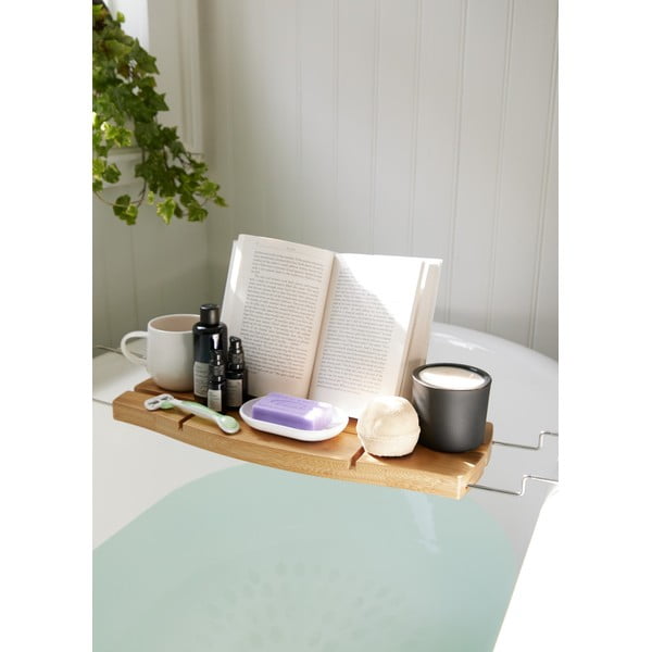 Mensola in bambù per vasca da bagno con porta libri e porta bicchieri Aquala - Umbra-image-1