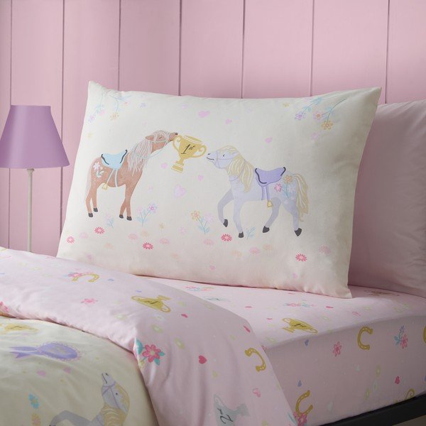 Set copripiumino e federa da bambini rosa/color crema per letto singolo 135x200 cm Happy Horses – Catherine Lansfield-image-3