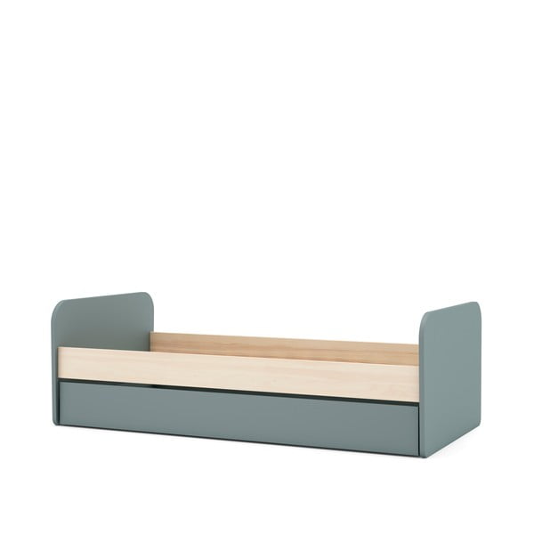 Letto da bambini estraibile verde polveroso con effetto pino con contenitore con rete inclusa 90x200 cm Esteban – Marckeric-image-2