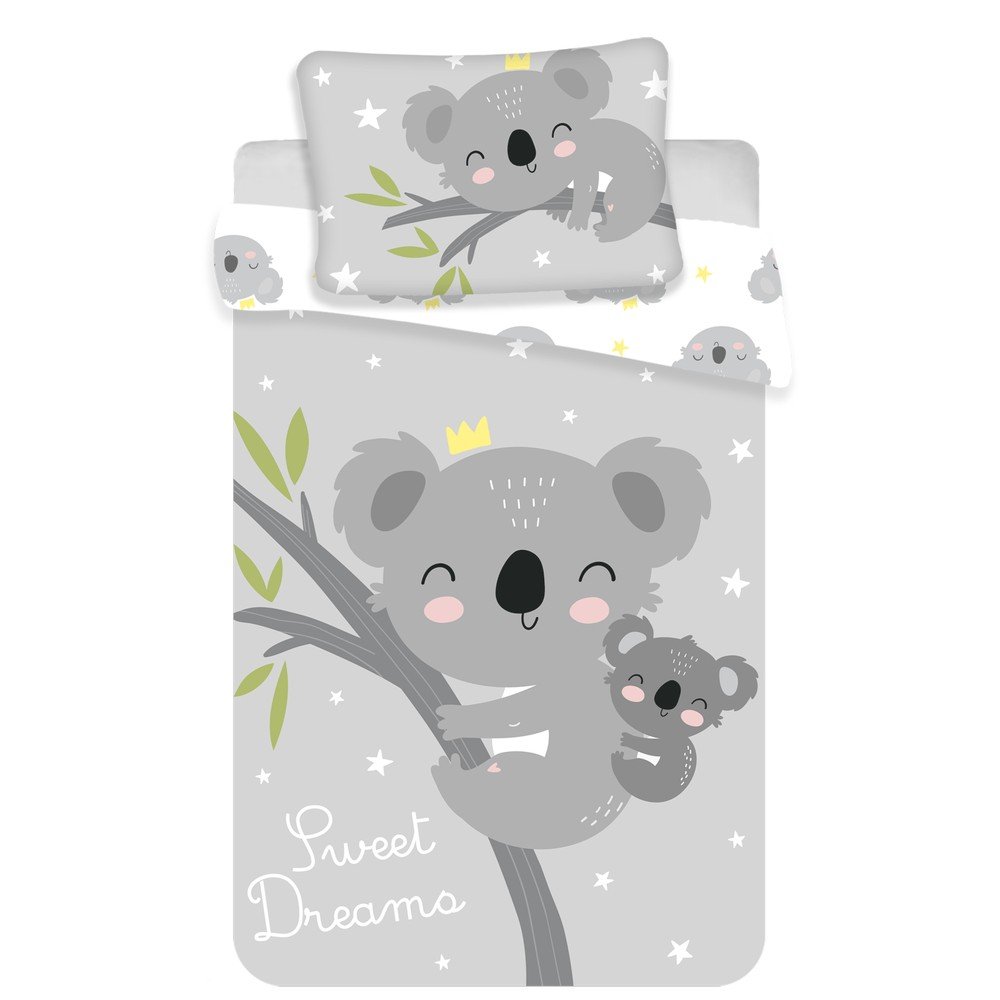 Set copripiumino e federa da bambini grigio in cotone per culla 100x135 cm Koala "Sweet Dreams" – Jerry Fabrics | Biancheria da letto per bambini