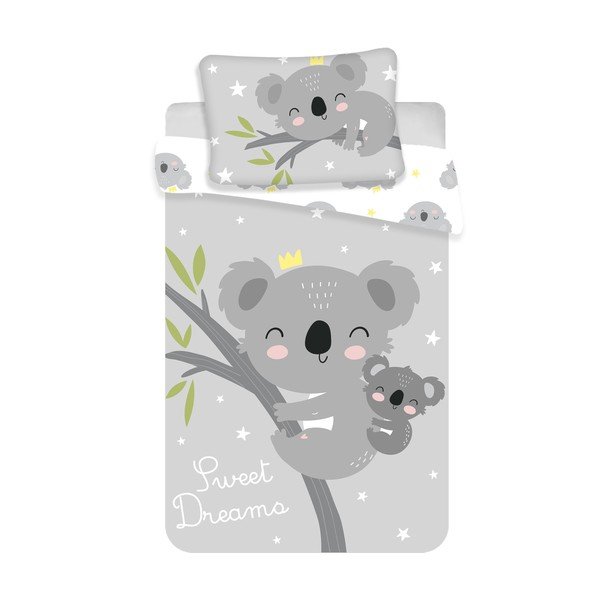Set copripiumino e federa da bambini grigio in cotone per culla 100x135 cm Koala "Sweet Dreams" – Jerry Fabrics