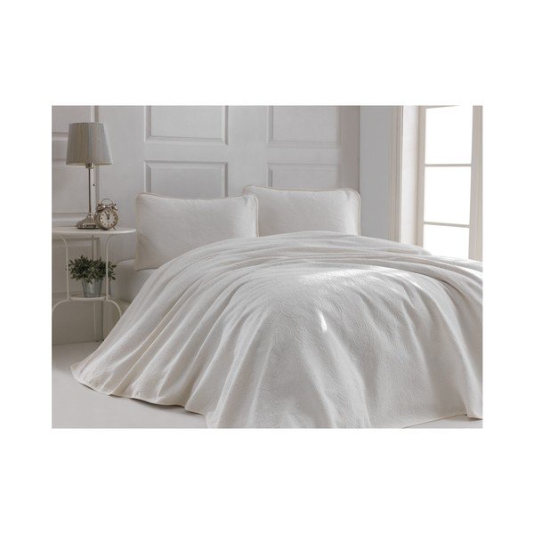 Set di copriletto matrimoniale in cotone bianco e 2 federe Sal, 220 x 240 cm - Mijolnir