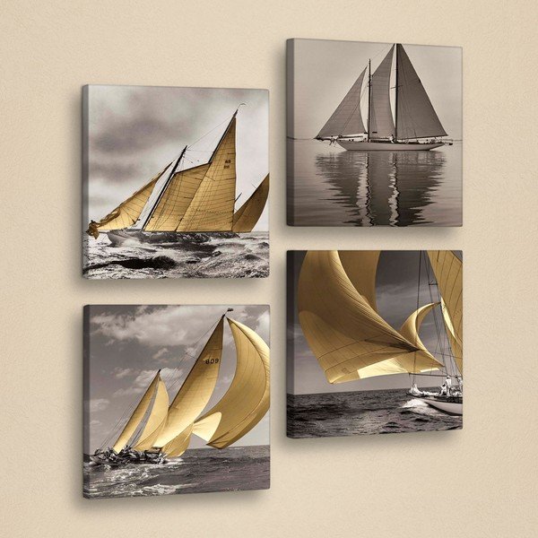 Quadro decorativo in più parti Barche, 33 x 33 cm - Evila Originals-image-1