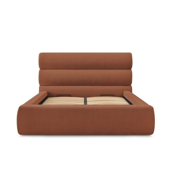 Letto matrimoniale imbottito arancione con vano contenitore con griglia 180x200 cm Jagna - Bobochic Paris-image-3