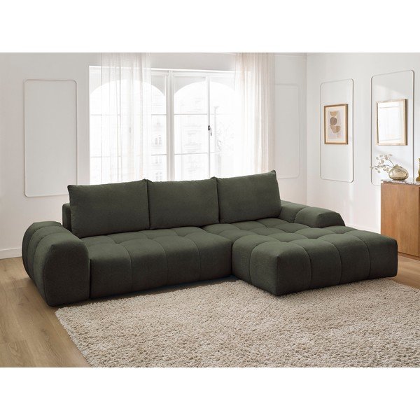 Divano angolare verde allungabile e con contenitore (penisola a destra/chaise lounge) con rivestimento in ciniglia Everest – Bobochic Paris-image-1