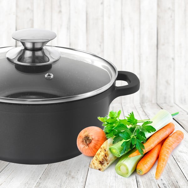 Pentola antiaderente Pfluon Granit con coperchio in vetro , ⌀ 24 cm Grande - Orion-image-1