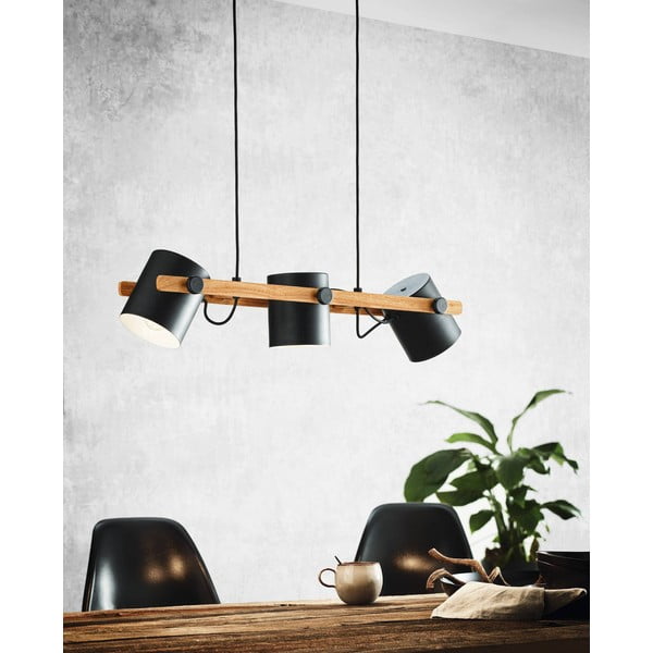 Lampadario nero/di colore naturale con paralume in metallo HORNWOOD – EGLO-image-1