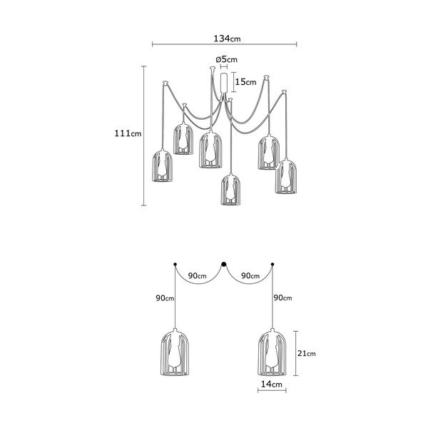 Lampada a sospensione nera per 6 lampadine Pamukkale - Opviq lights-image-2