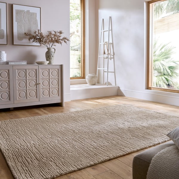 Tappeto beige in lana tessuto a mano 200x290 cm Harris Boucle – Flair Rugs-image-1