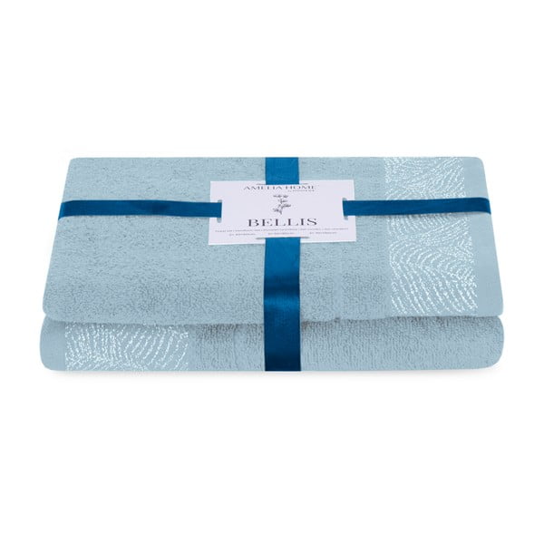 asciugamani e teli da bagno in spugna di cotone azzurra in set di 2 pezzi Bellis - AmeliaHome