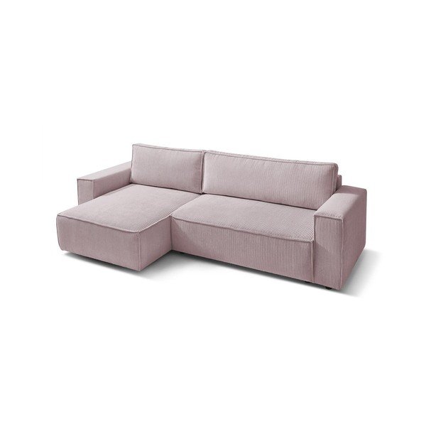 Divano letto in velluto a coste rosa chiaro divano ad angolo variabile Nihad - Bobochic Paris-image-4