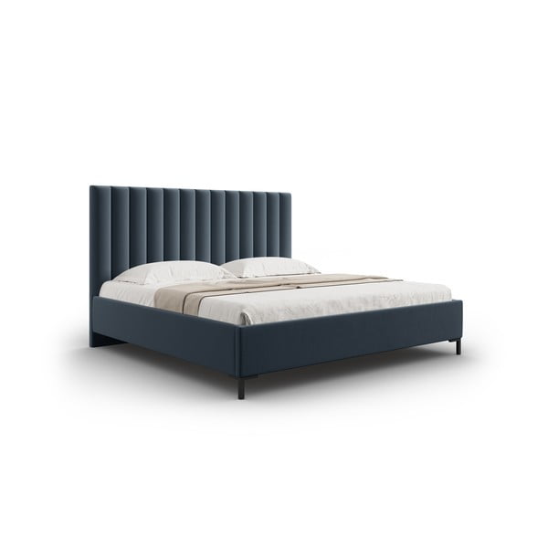 Letto matrimoniale imbottito blu scuro con contenitore a griglia 180x200 cm Casey - Mazzini Beds