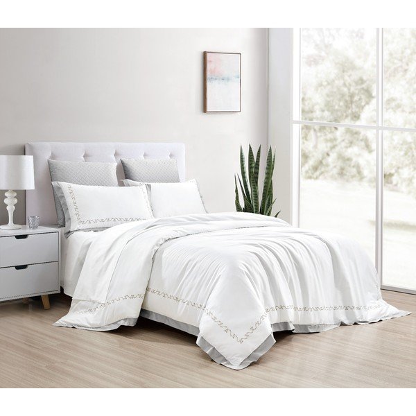 Set copripiumino e federa bianco in raso di cotone per letto matrimoniale ed esteso con lenzuolo incluso/6 pezzi 240x220 cm Diana – Mila Home Luxury