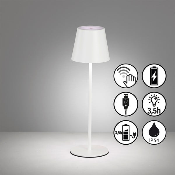 Lampada da tavolo a LED bianca con paralume in metallo (altezza 36,5 cm) Viletto - Fischer & Honsel-image-3