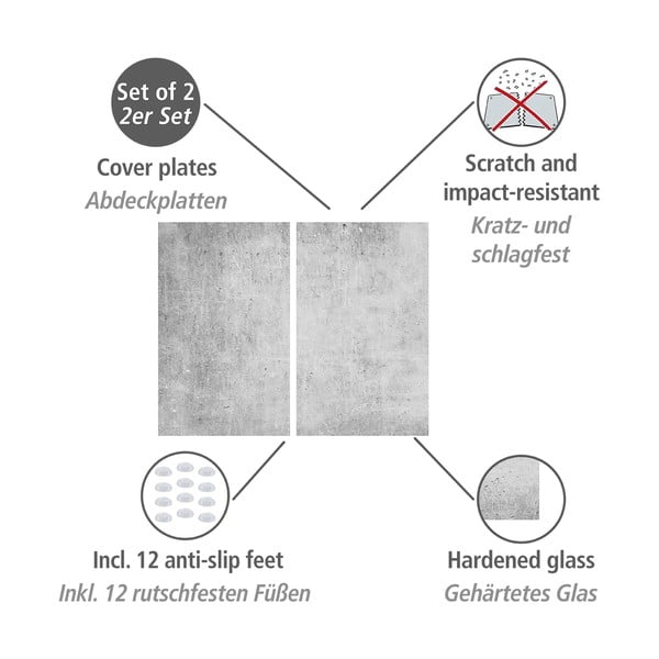 Set di copri fornelli in vetro temperato 2 pz 30x52 cm Concrete – Allstar-image-3