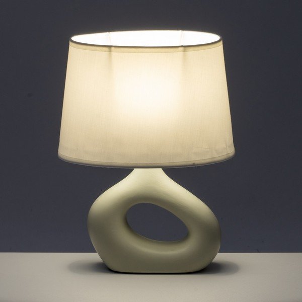 Lampada da tavolo in ceramica bianca e beige con paralume in tessuto (altezza 30 cm) - Casa Selección-image-1
