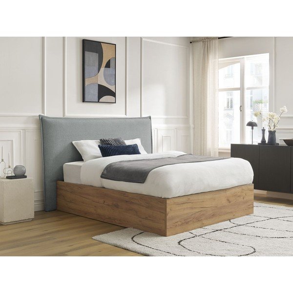 Letto matrimoniale imbottito/in truciolato grigio chiaro imbottito con contenitore con rete inclusa 180x200 cm Charlie – Bobochic Paris-image-1