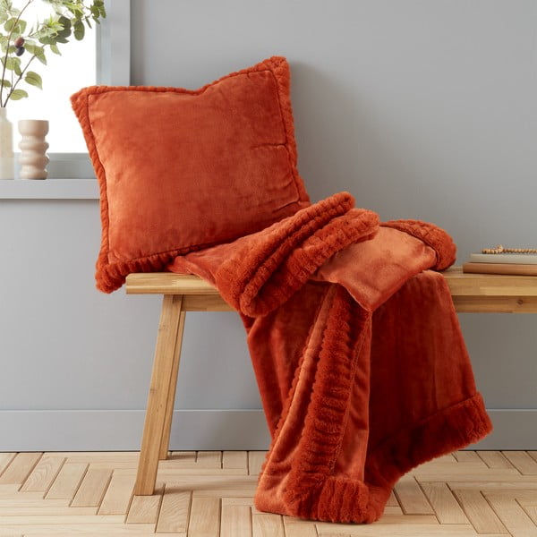 Coperta arancione in micropile 150x200 cm Velvet and Faux Fur – Catherine Lansfield-image-4