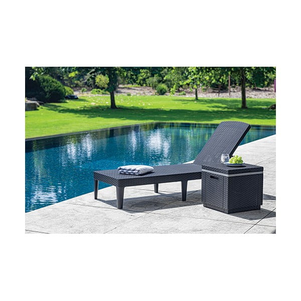 Lettino da giardino grigio scuro in rattan artificiale Jaipur - Keter-image-1
