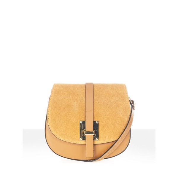 Borsa Lucia in pelle marrone cognac e gialla - Anne & Elle