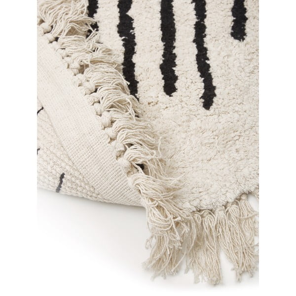 Tappeto in cotone beige e nero tessuto a mano , ø 150 cm Fini - Westwing Collection-image-3