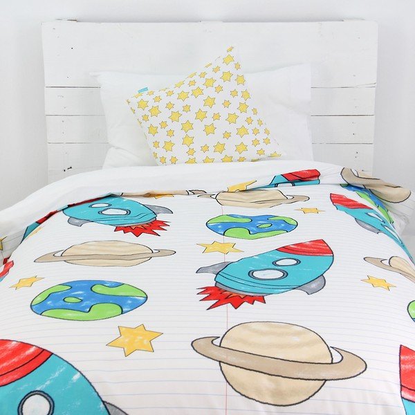 Copripiumino e cuscino in cotone per bambini , 140 x 200 cm Space Rocket - Mr. Fox-image-1