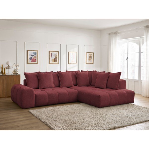 Divano angolare burgundy allungabile e con contenitore (penisola a destra/a L) con rivestimento in ciniglia Everest – Bobochic Paris-image-1