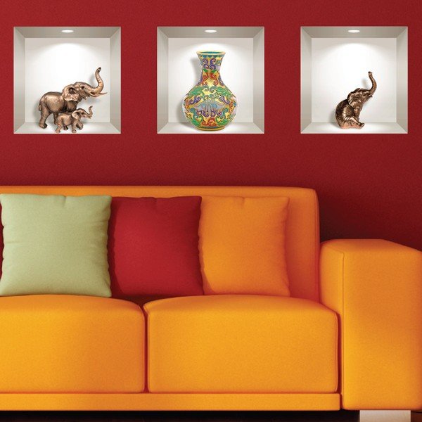 Set di 3 adesivi murali 3D Elefanti - Ambiance