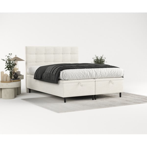 Letto matrimoniale imbottito crema con contenitore 160x200 cm Senses - Maison de Rêve-image-4