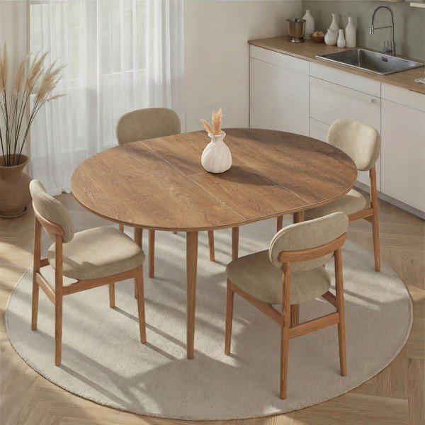 Tavolo da pranzo rotondo con effetto rovere allungabile con estensione ø 100 cm Viona – Kalune Design-image-1