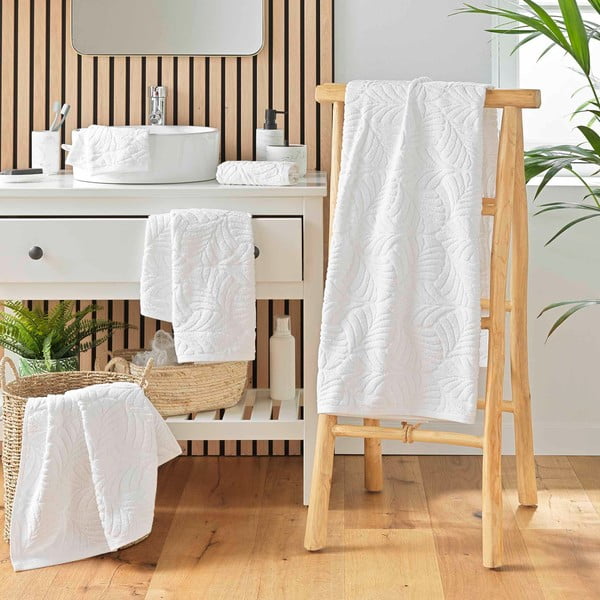 Asciugamano bianco in spugna di cotone 70x130 cm Madeira - douceur d'intérieur-image-3