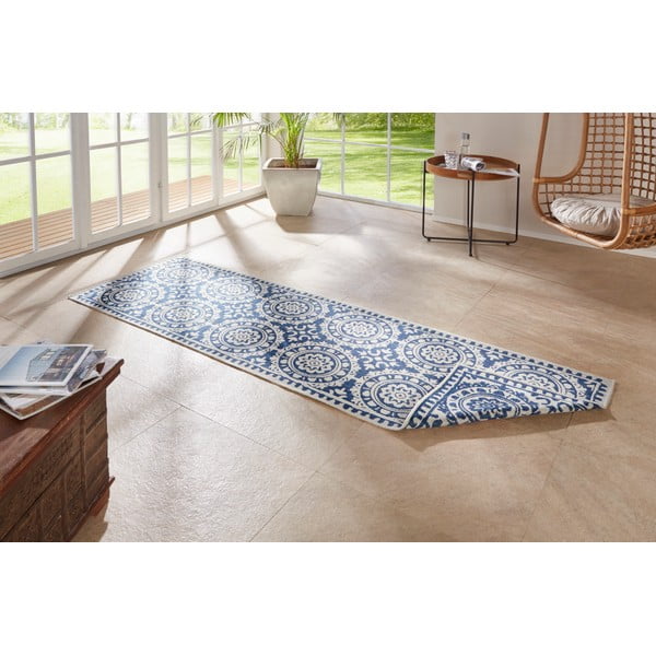 Tappeto da esterno blu e crema , 80 x 350 cm Jardin - NORTHRUGS-image-1