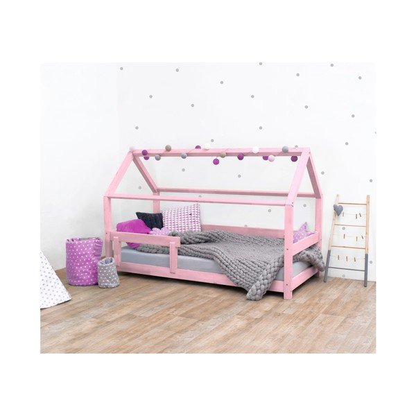 Letto per bambini rosa con sponde in legno di abete rosso Tery, 90 x 160 cm - Benlemi
